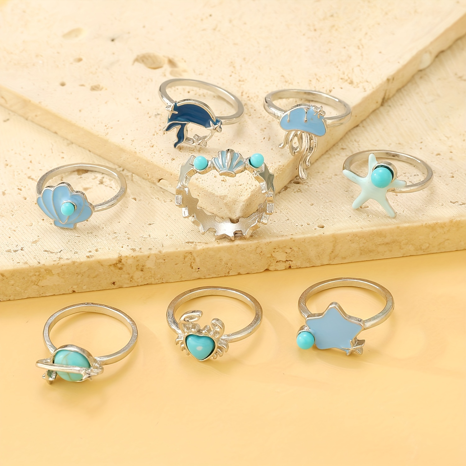 Retro Minimalist Statement Ocean Style Ring Set